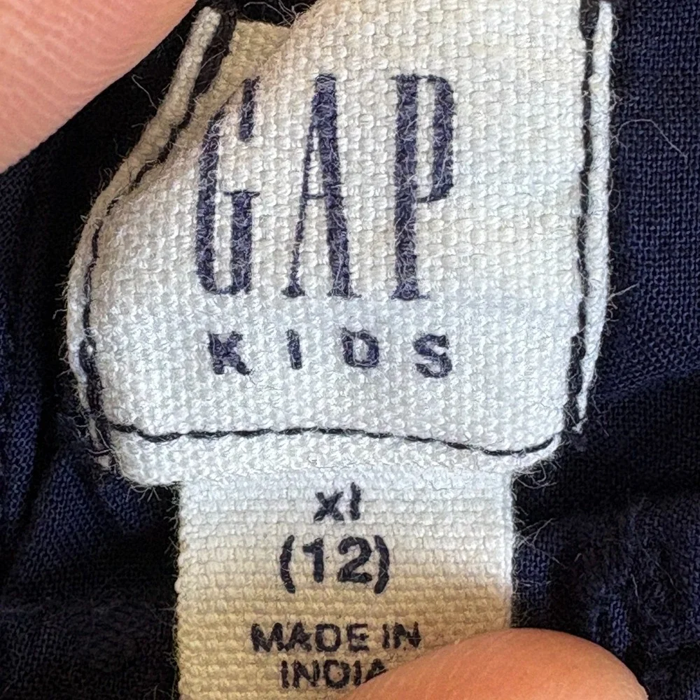 Gap Top Kids XL 12‎ Navy Blue Cotton Eyelet Bell Sleeve Crew Neck Keyhole Back